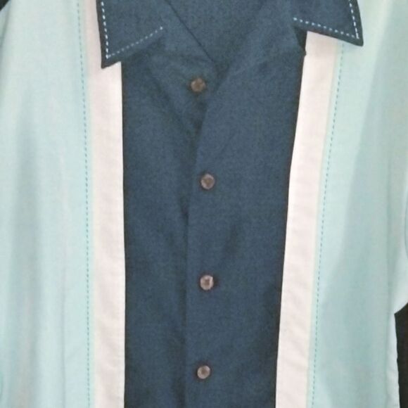 Joe Marlin Button Down Shirt Color Block Heavy Stitching Sz L Dark Blue Lt Blue - Picture 8 of 8
